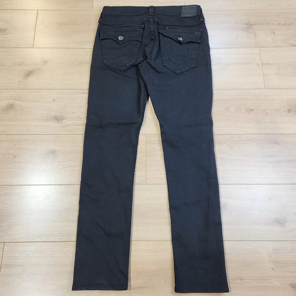 True Religion Geno Relaxed Slim Jeans Mens 34x34 Black Dark Wash Stretch Denim